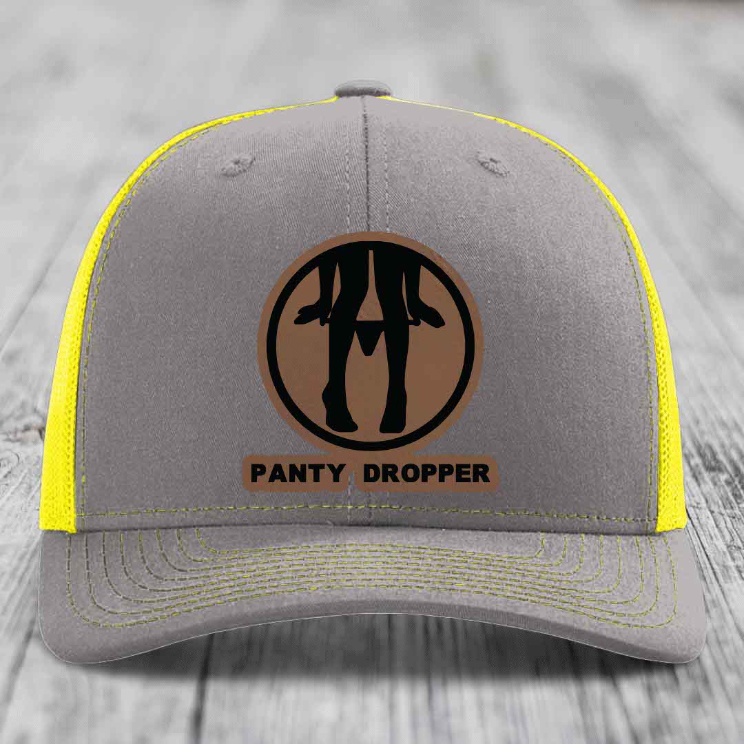 Panty Dropper - Leather Patch Hat - Dark Brown to Black Patch - Richardson 112 Snapback Trucker Hat
