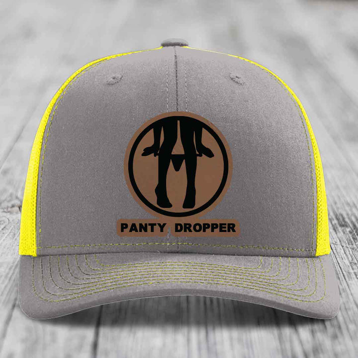 Panty Dropper - Leather Patch Hat - Dark Brown to Black Patch - Richardson 112 Snapback Trucker Hat