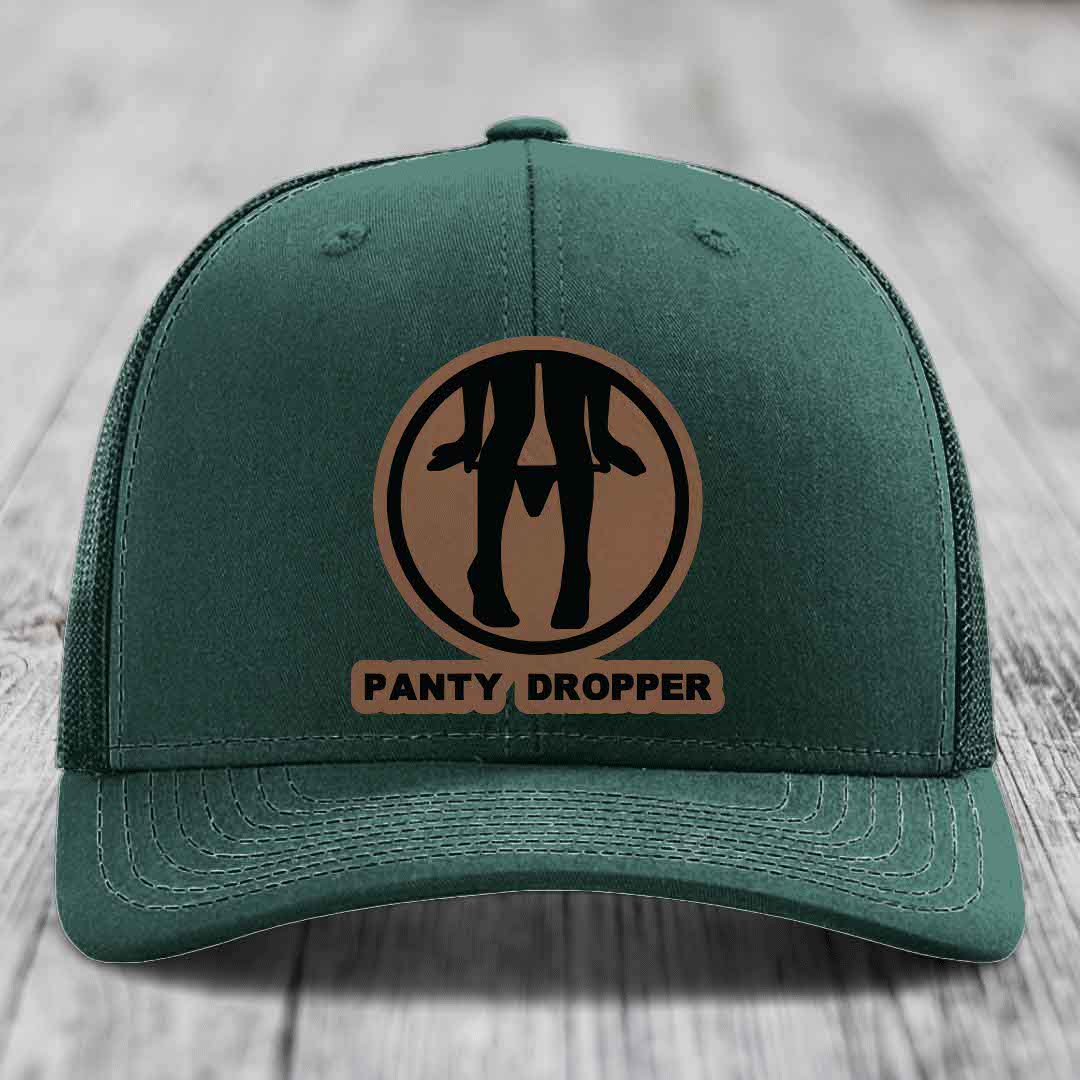 Panty Dropper - Leather Patch Hat - Dark Brown to Black Patch - Richardson 112 Snapback Trucker Hat