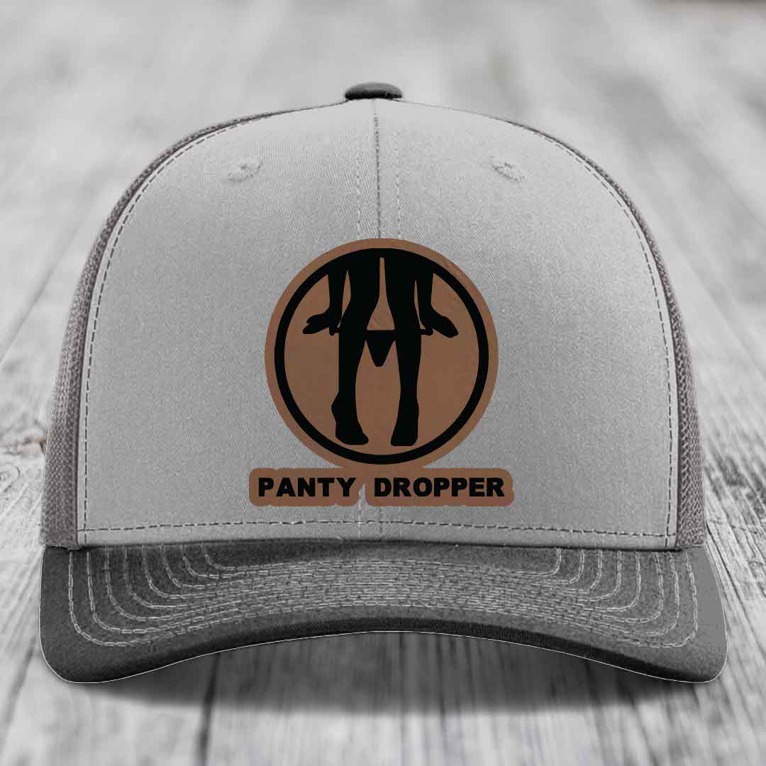 Panty Dropper - Leather Patch Hat - Dark Brown to Black Patch - Richardson 112 Snapback Trucker Hat