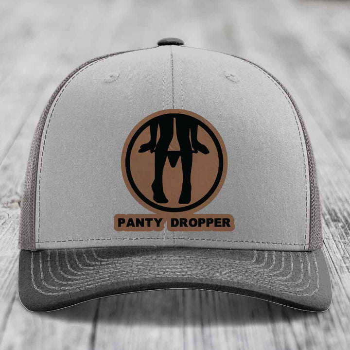 Panty Dropper - Leather Patch Hat - Dark Brown to Black Patch - Richardson 112 Snapback Trucker Hat
