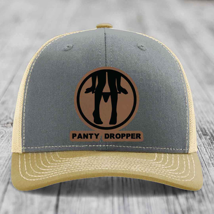 Panty Dropper - Leather Patch Hat - Dark Brown to Black Patch - Richardson 112 Snapback Trucker Hat