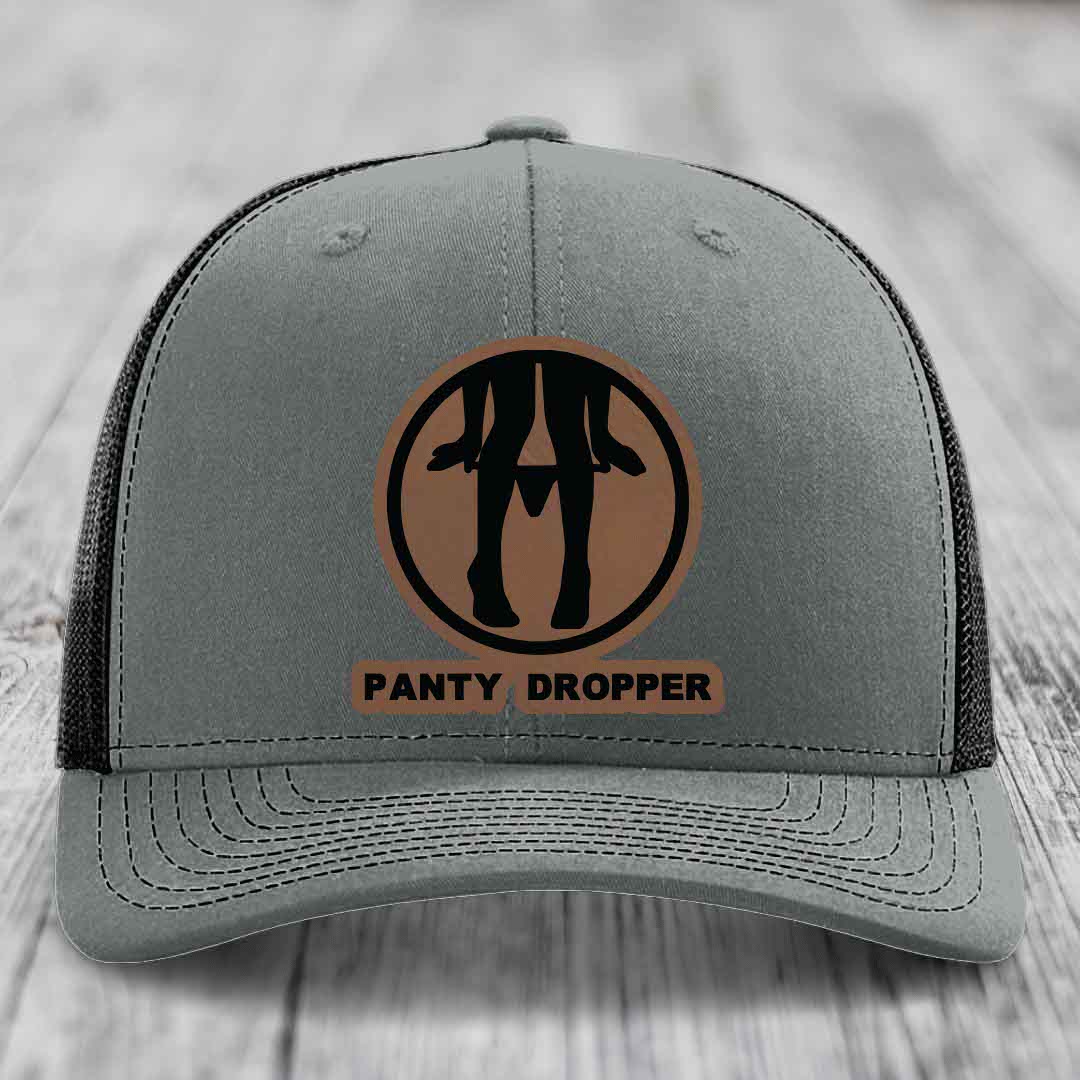 Panty Dropper - Leather Patch Hat - Dark Brown to Black Patch - Richardson 112 Snapback Trucker Hat