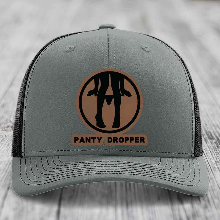 Panty Dropper - Leather Patch Hat - Dark Brown to Black Patch - Richardson 112 Snapback Trucker Hat