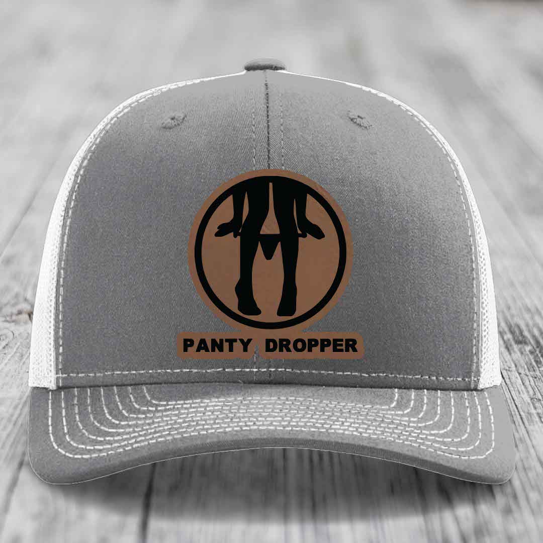 Panty Dropper - Leather Patch Hat - Dark Brown to Black Patch - Richardson 112 Snapback Trucker Hat