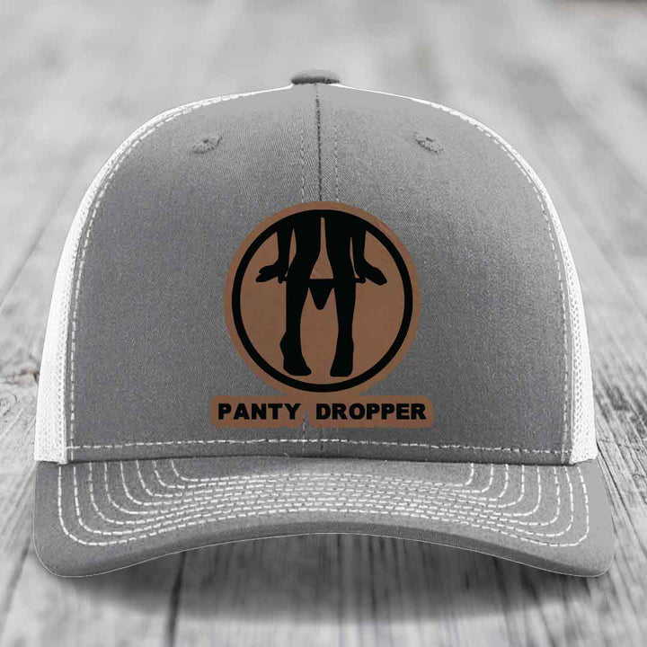 Panty Dropper - Leather Patch Hat - Dark Brown to Black Patch - Richardson 112 Snapback Trucker Hat