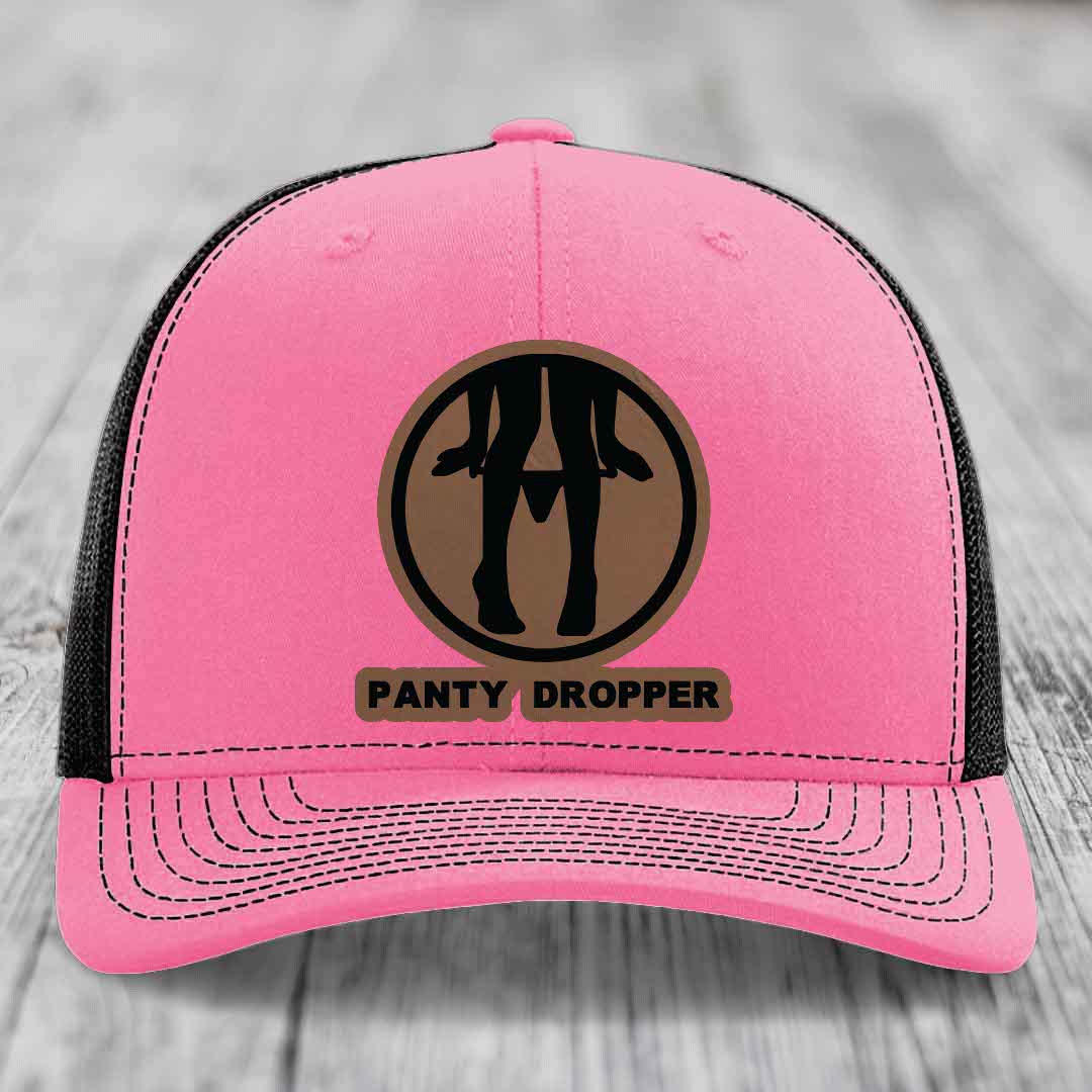 Panty Dropper - Leather Patch Hat - Dark Brown to Black Patch - Richardson 112 Snapback Trucker Hat