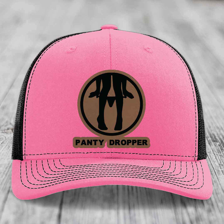 Panty Dropper - Leather Patch Hat - Dark Brown to Black Patch - Richardson 112 Snapback Trucker Hat