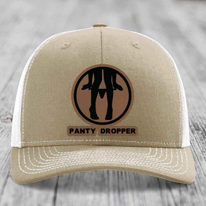 Panty Dropper - Leather Patch Hat - Dark Brown to Black Patch - Richardson 112 Snapback Trucker Hat