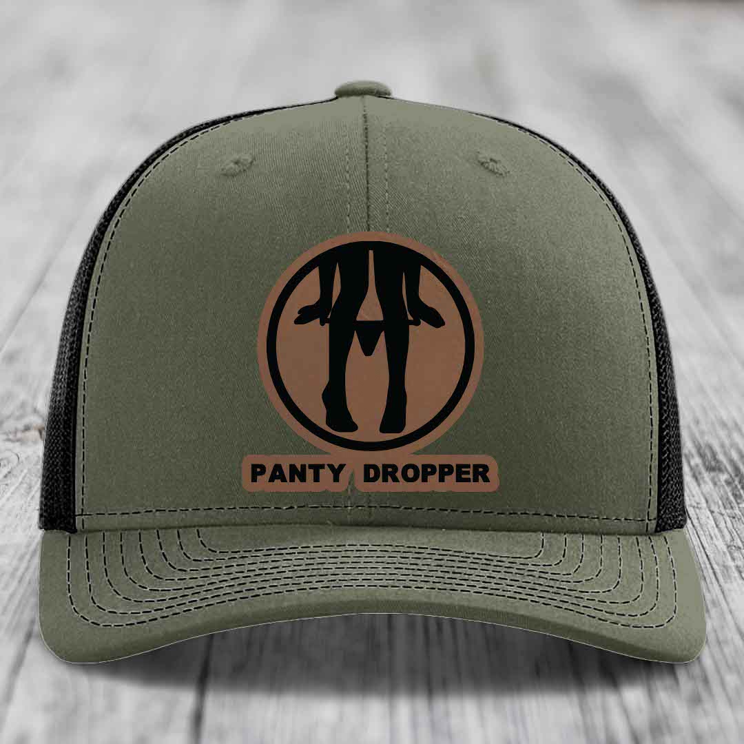 Panty Dropper - Leather Patch Hat - Dark Brown to Black Patch - Richardson 112 Snapback Trucker Hat