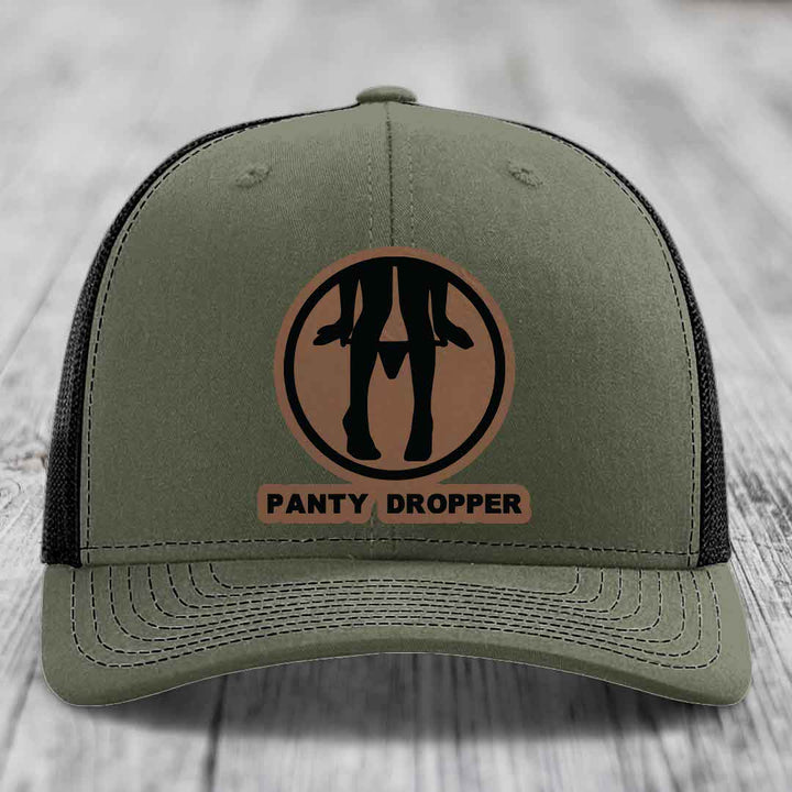 Panty Dropper - Leather Patch Hat - Dark Brown to Black Patch - Richardson 112 Snapback Trucker Hat