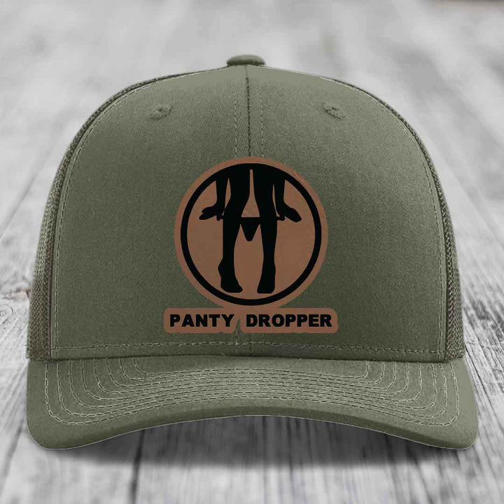 Panty Dropper - Leather Patch Hat - Dark Brown to Black Patch - Richardson 112 Snapback Trucker Hat