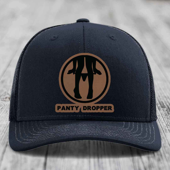 Panty Dropper - Leather Patch Hat - Dark Brown to Black Patch - Richardson 112 Snapback Trucker Hat