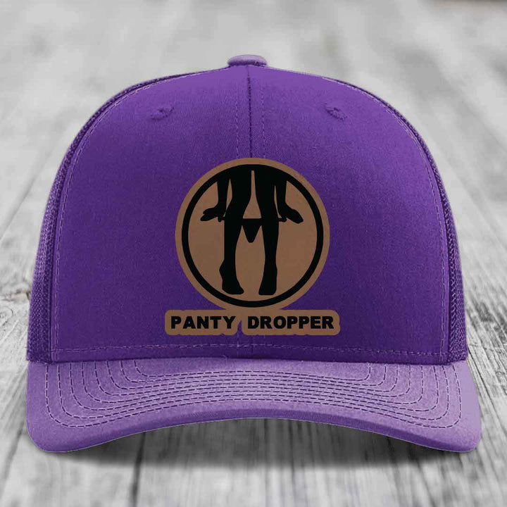 Panty Dropper - Leather Patch Hat - Dark Brown to Black Patch - Richardson 112 Snapback Trucker Hat