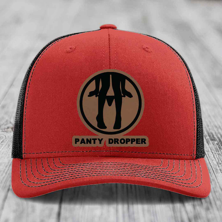 Panty Dropper - Leather Patch Hat - Dark Brown to Black Patch - Richardson 112 Snapback Trucker Hat