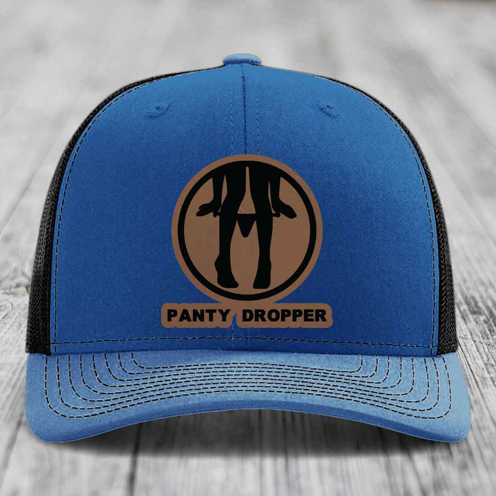 Panty Dropper - Leather Patch Hat - Dark Brown to Black Patch - Richardson 112 Snapback Trucker Hat