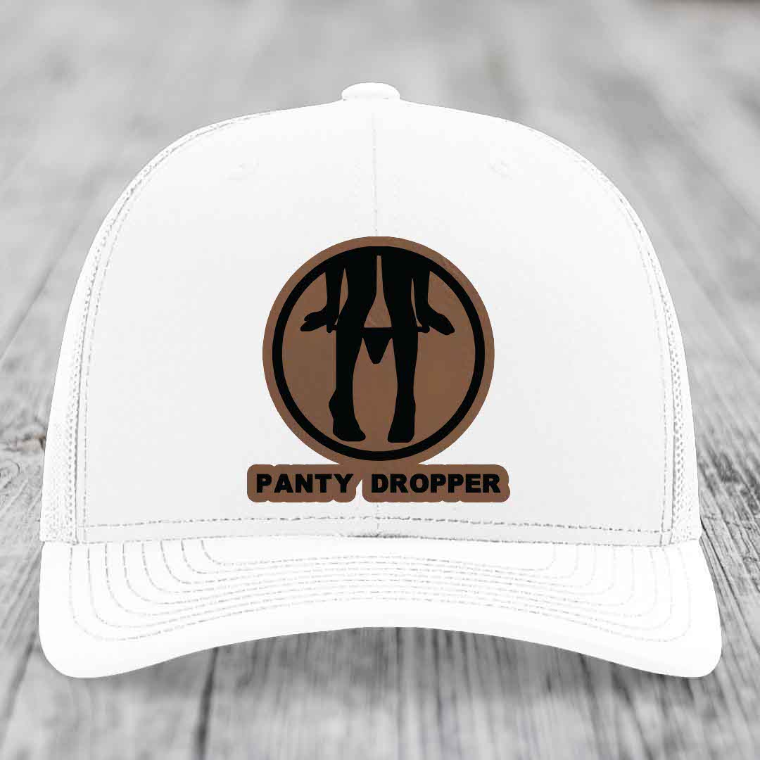 Panty Dropper - Leather Patch Hat - Dark Brown to Black Patch - Richardson 112 Snapback Trucker Hat