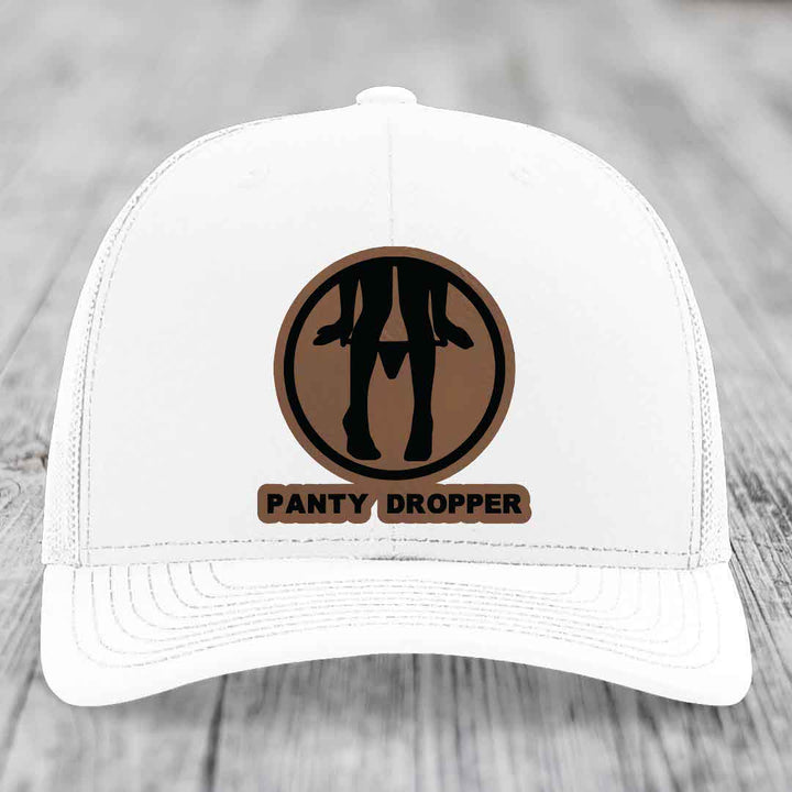 Panty Dropper - Leather Patch Hat - Dark Brown to Black Patch - Richardson 112 Snapback Trucker Hat