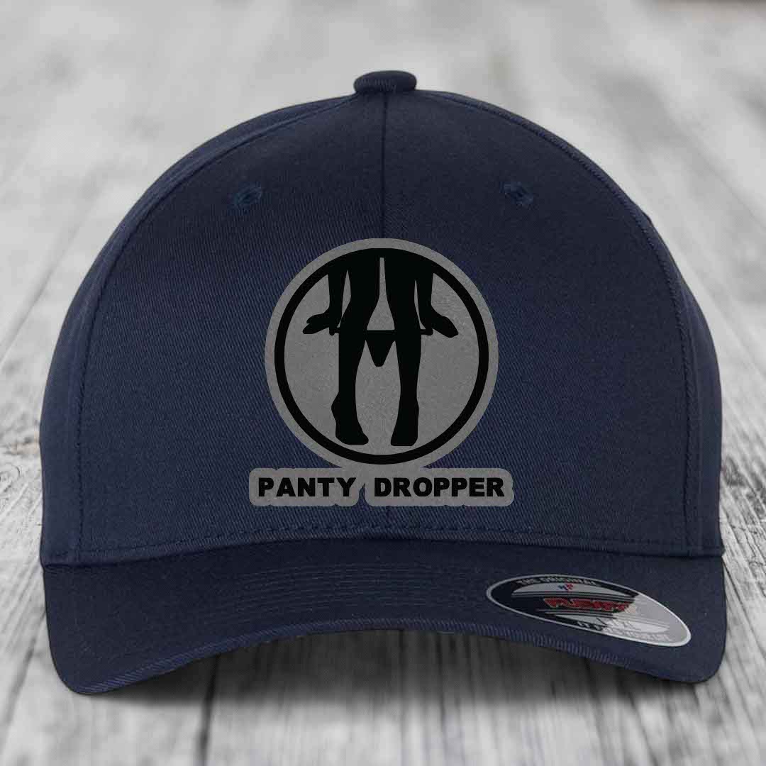 Panty Dropper - Leather Patch Hat - Grey to Black Patch - Flexfit 6277 Fitted Hat