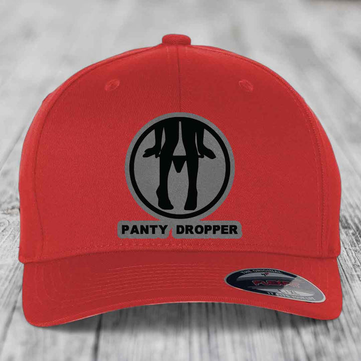 Panty Dropper - Leather Patch Hat - Grey to Black Patch - Flexfit 6277 Fitted Hat