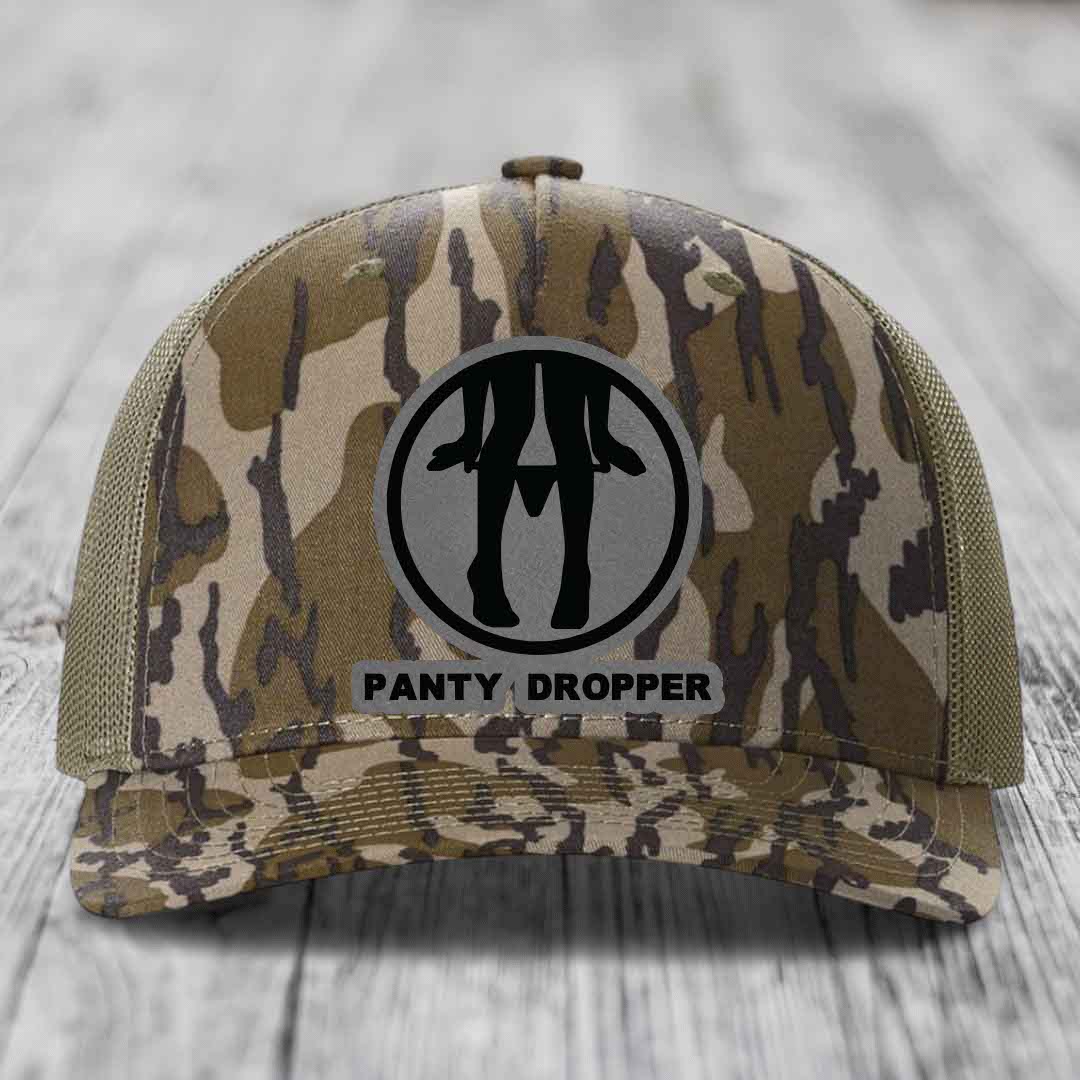 Panty Dropper - Leather Patch Hat - Grey to Black Patch - Richardson 112PFP Snapback Trucker Hat