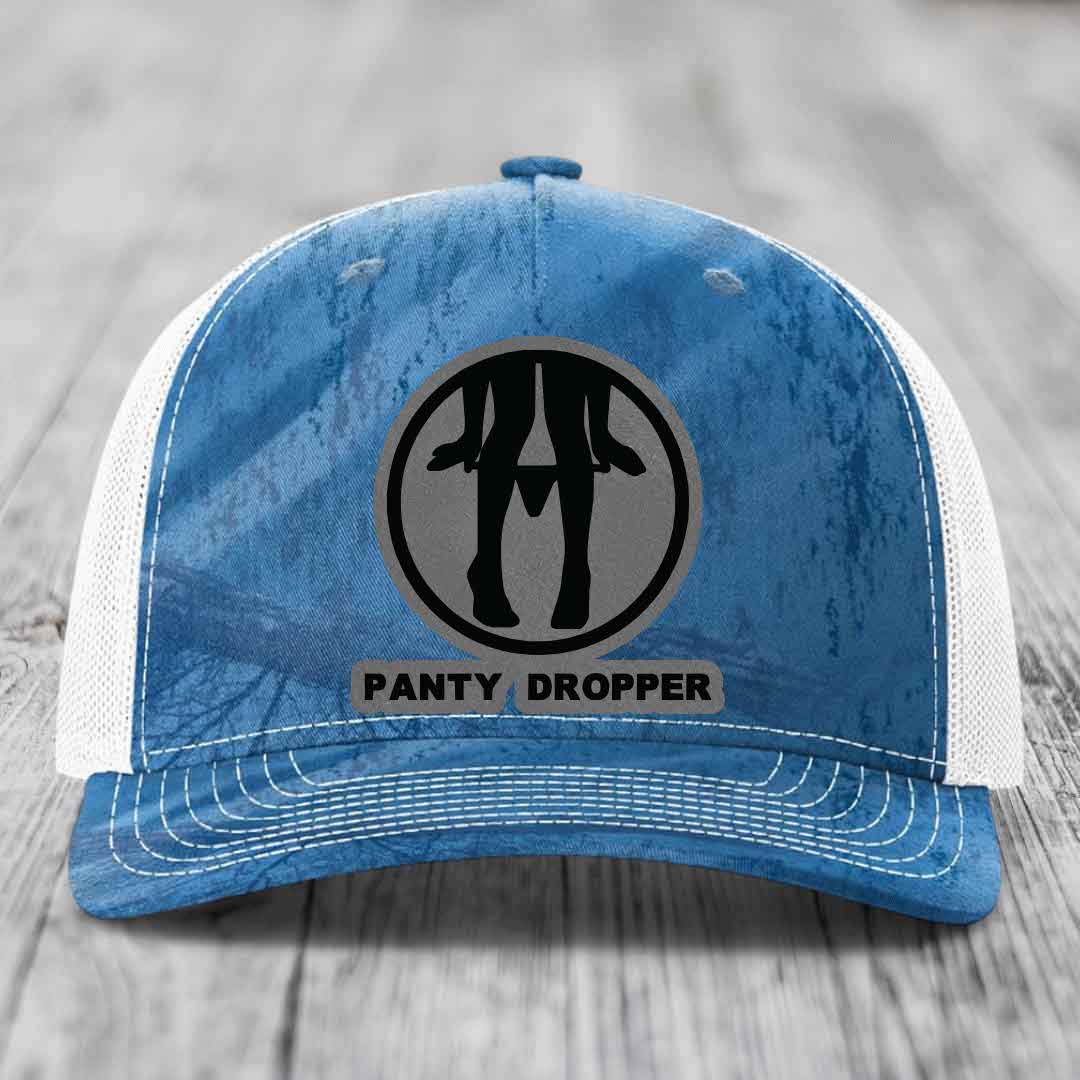 Panty Dropper - Leather Patch Hat - Grey to Black Patch - Richardson 112PFP Snapback Trucker Hat
