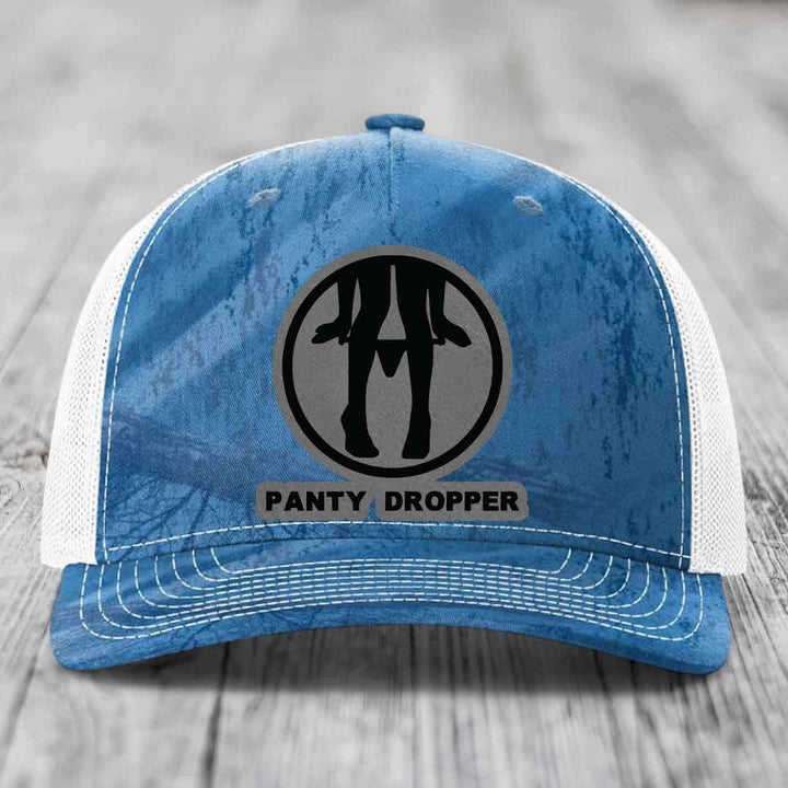 Panty Dropper - Leather Patch Hat - Grey to Black Patch - Richardson 112PFP Snapback Trucker Hat