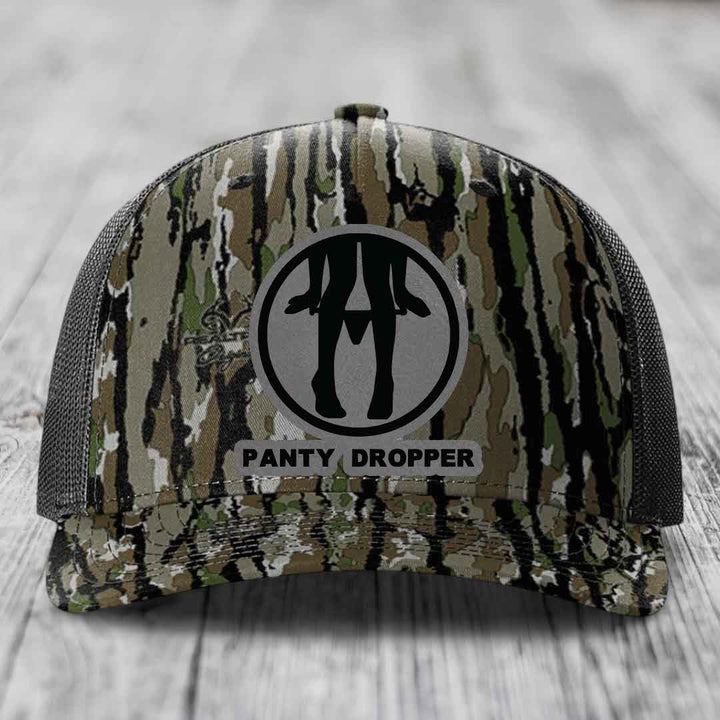 Panty Dropper - Leather Patch Hat - Grey to Black Patch - Richardson 112PFP Snapback Trucker Hat