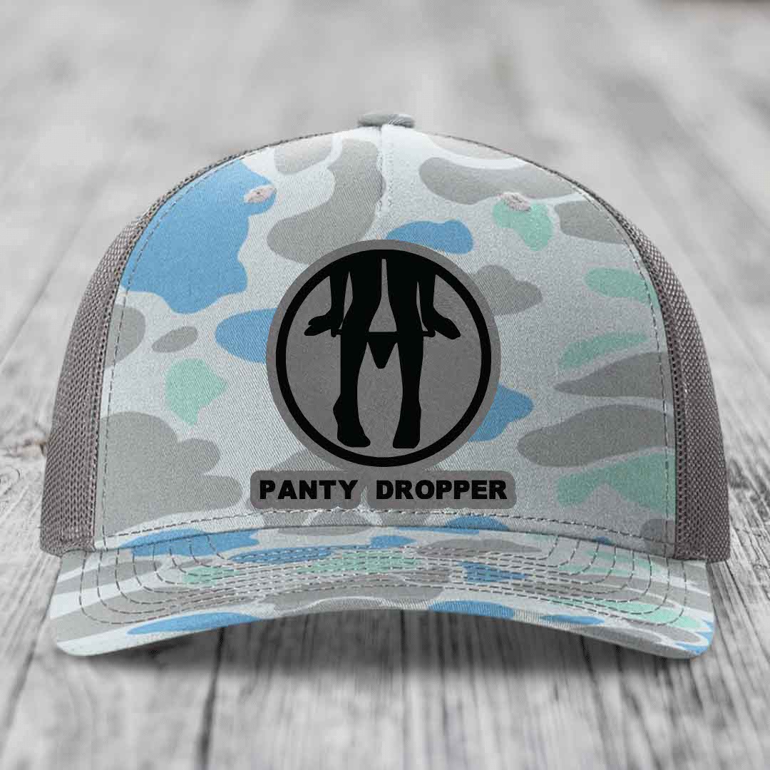 Panty Dropper - Leather Patch Hat - Grey to Black Patch - Richardson 112PFP Snapback Trucker Hat