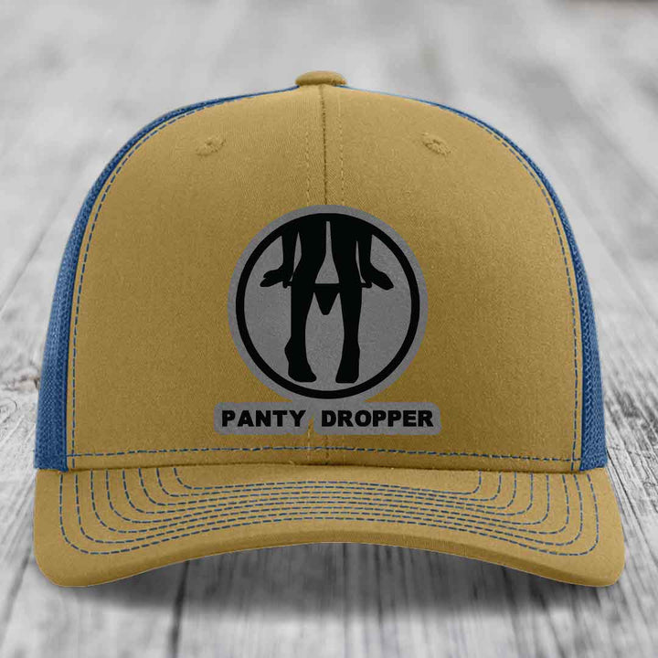 Panty Dropper - Leather Patch Hat - Grey to Black Patch - Richardson 112 Snapback Trucker Hat