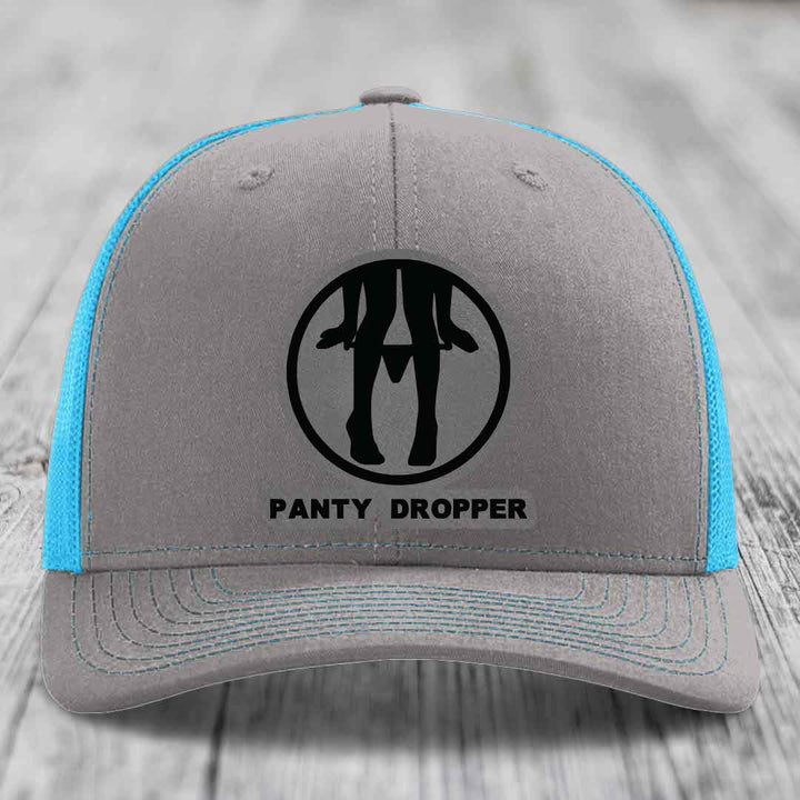 Panty Dropper - Leather Patch Hat - Grey to Black Patch - Richardson 112 Snapback Trucker Hat
