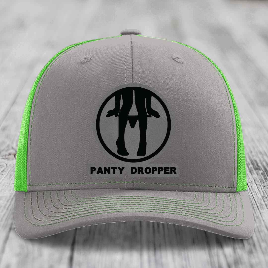 Panty Dropper - Leather Patch Hat - Grey to Black Patch - Richardson 112 Snapback Trucker Hat