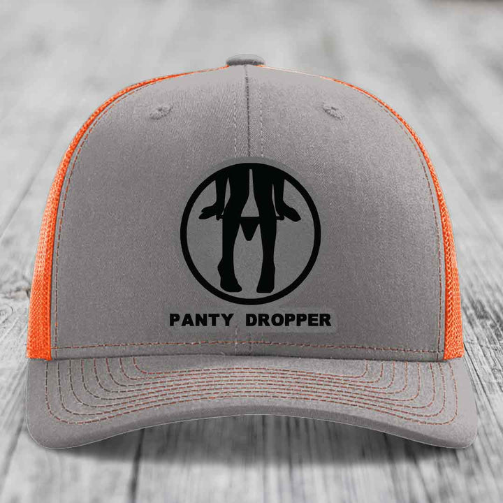 Panty Dropper - Leather Patch Hat - Grey to Black Patch - Richardson 112 Snapback Trucker Hat