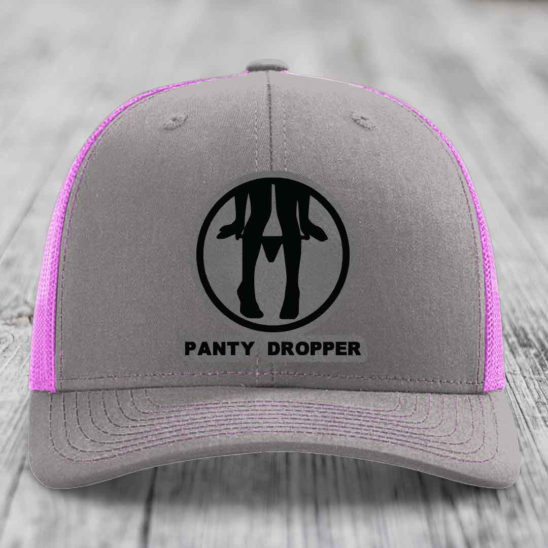 Panty Dropper - Leather Patch Hat - Grey to Black Patch - Richardson 112 Snapback Trucker Hat