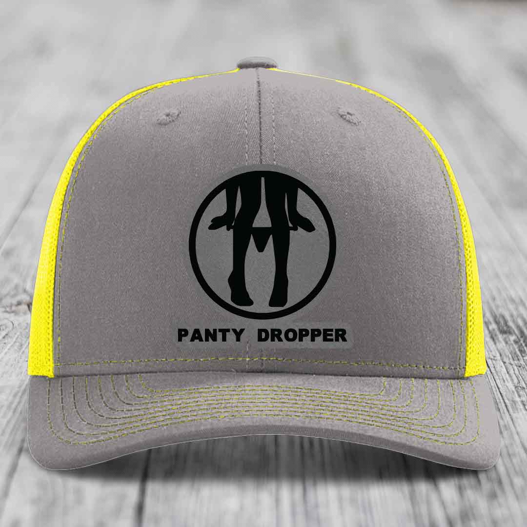 Panty Dropper - Leather Patch Hat - Grey to Black Patch - Richardson 112 Snapback Trucker Hat