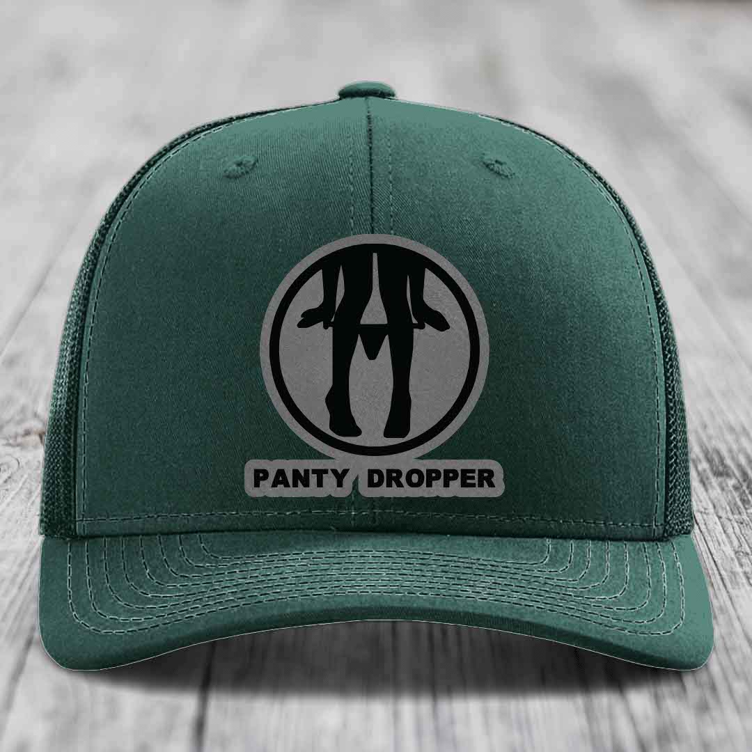 Panty Dropper - Leather Patch Hat - Grey to Black Patch - Richardson 112 Snapback Trucker Hat
