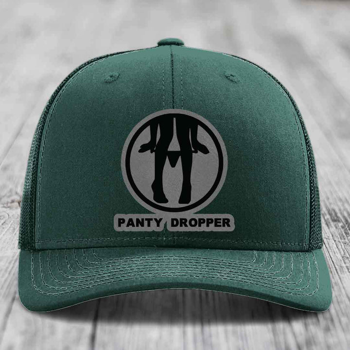 Panty Dropper - Leather Patch Hat - Grey to Black Patch - Richardson 112 Snapback Trucker Hat
