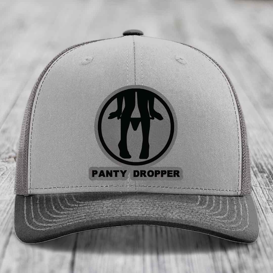 Panty Dropper - Leather Patch Hat - Grey to Black Patch - Richardson 112 Snapback Trucker Hat