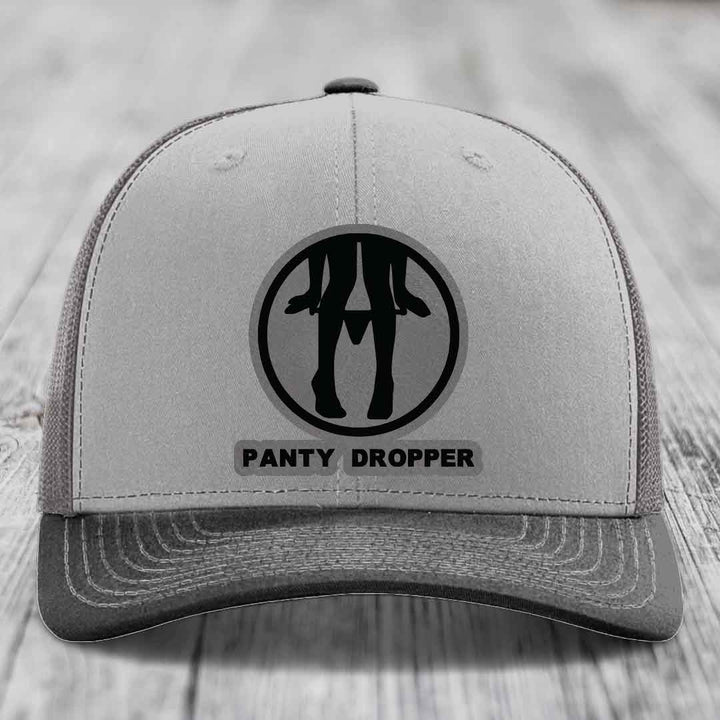 Panty Dropper - Leather Patch Hat - Grey to Black Patch - Richardson 112 Snapback Trucker Hat