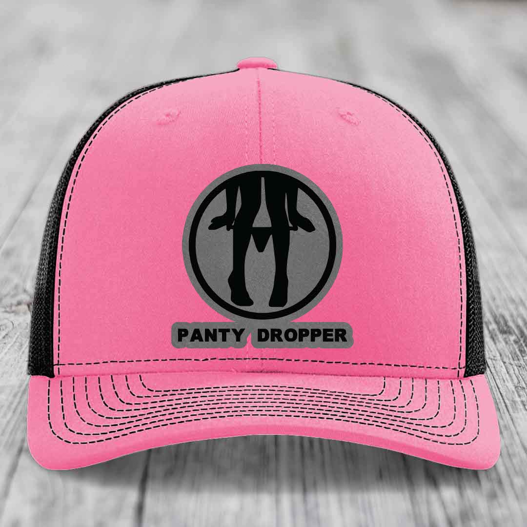 Panty Dropper - Leather Patch Hat - Grey to Black Patch - Richardson 112 Snapback Trucker Hat