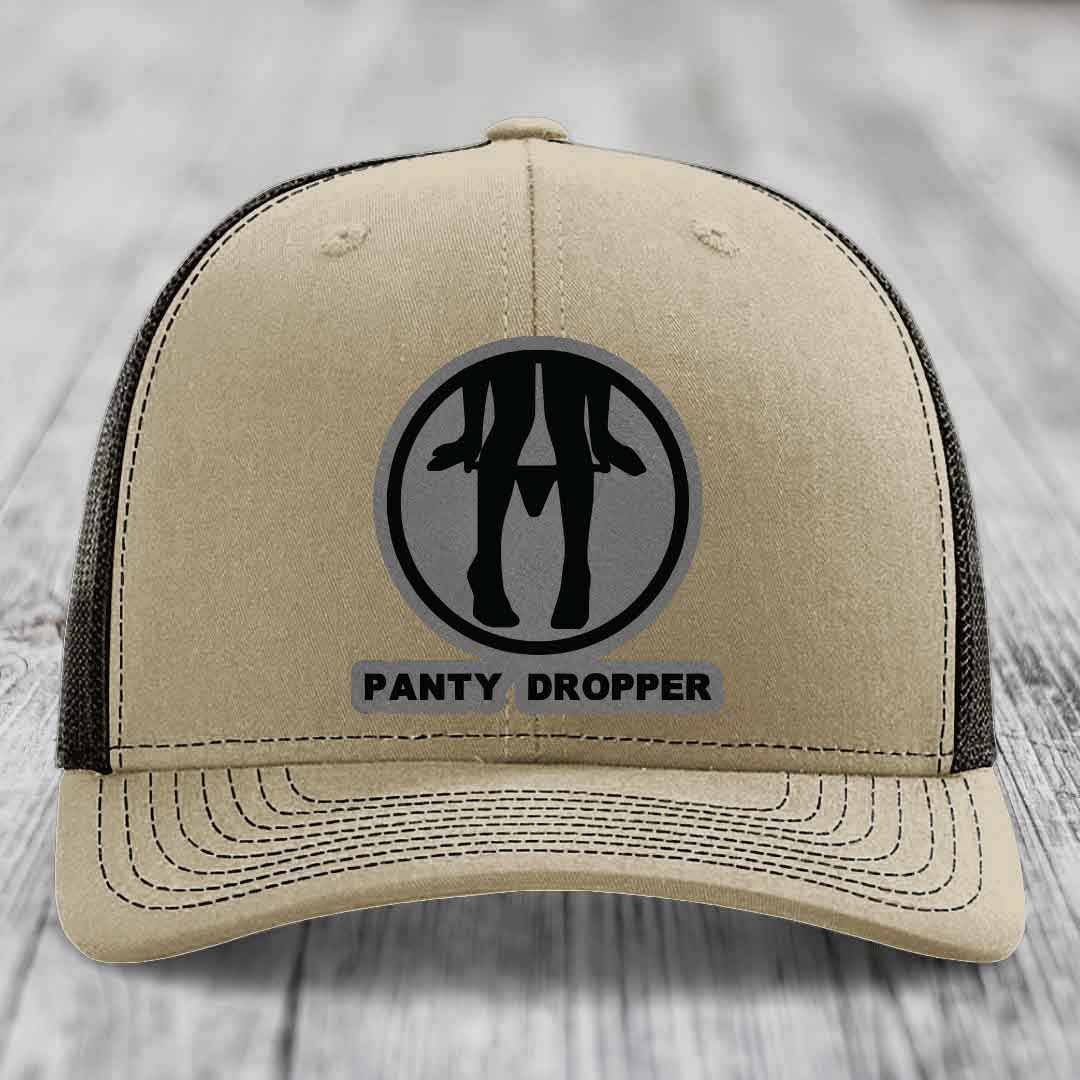 Panty Dropper - Leather Patch Hat - Grey to Black Patch - Richardson 112 Snapback Trucker Hat