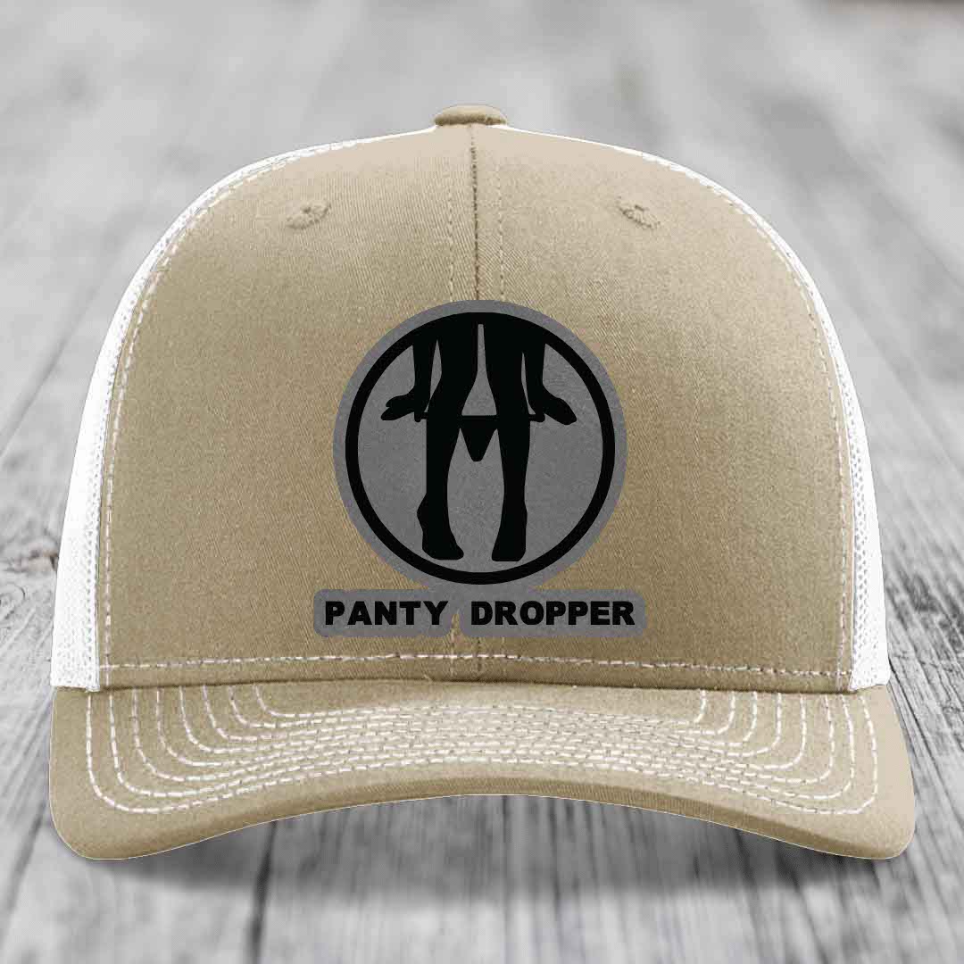 Panty Dropper - Leather Patch Hat - Grey to Black Patch - Richardson 112 Snapback Trucker Hat