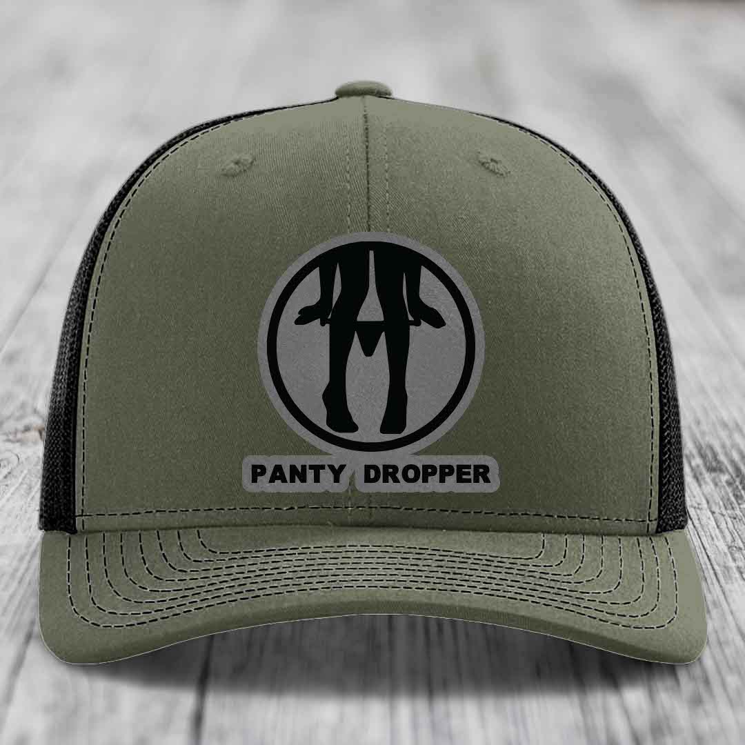 Panty Dropper - Leather Patch Hat - Grey to Black Patch - Richardson 112 Snapback Trucker Hat