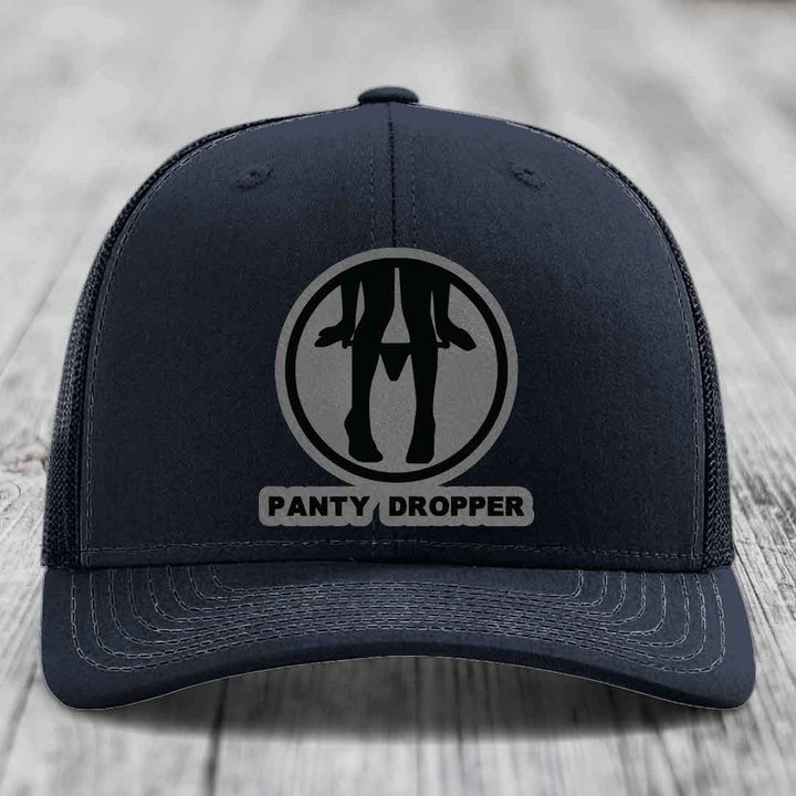 Panty Dropper - Leather Patch Hat - Grey to Black Patch - Richardson 112 Snapback Trucker Hat