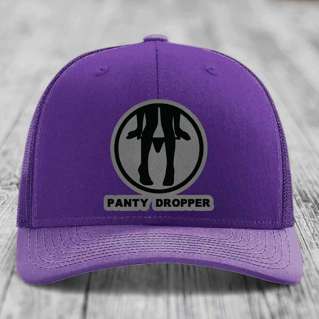 Panty Dropper - Leather Patch Hat - Grey to Black Patch - Richardson 112 Snapback Trucker Hat
