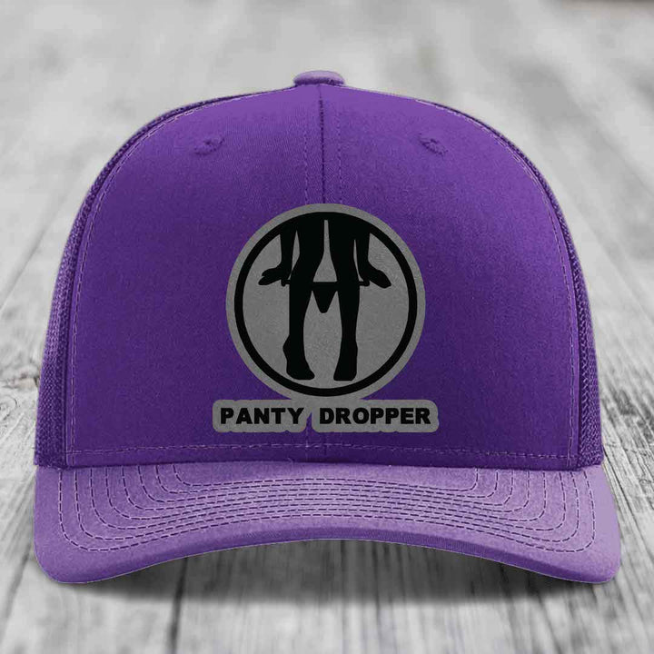 Panty Dropper - Leather Patch Hat - Grey to Black Patch - Richardson 112 Snapback Trucker Hat