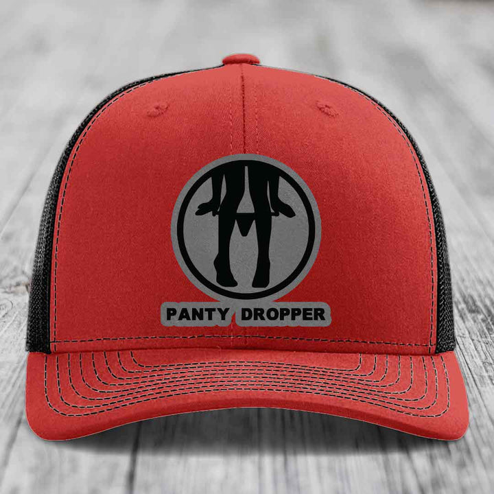 Panty Dropper - Leather Patch Hat - Grey to Black Patch - Richardson 112 Snapback Trucker Hat