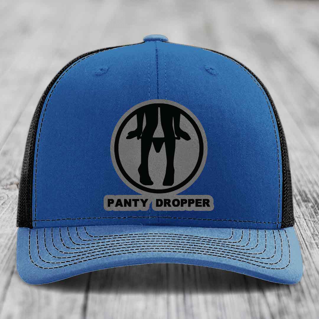 Panty Dropper - Leather Patch Hat - Grey to Black Patch - Richardson 112 Snapback Trucker Hat