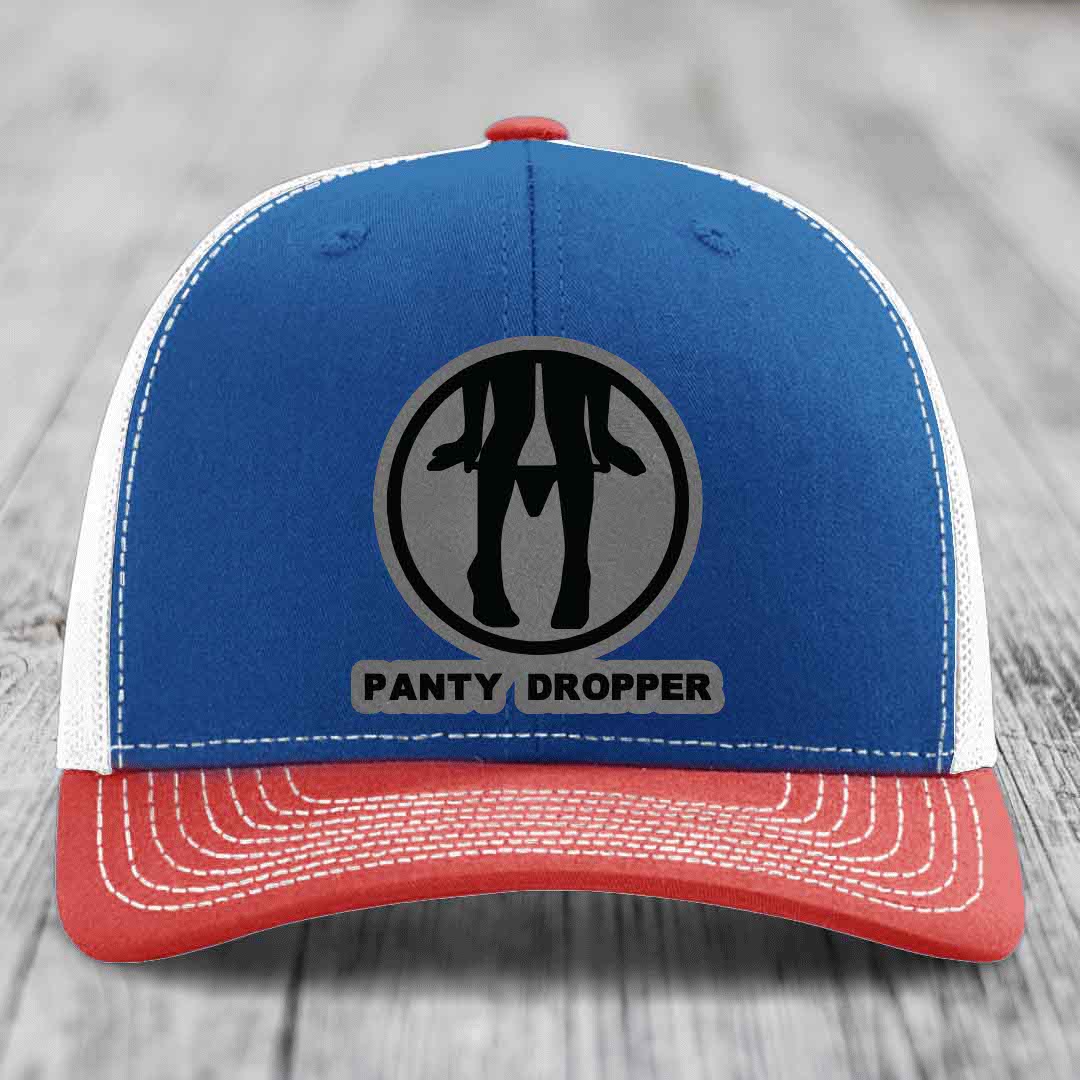 Panty Dropper - Leather Patch Hat - Grey to Black Patch - Richardson 112 Snapback Trucker Hat