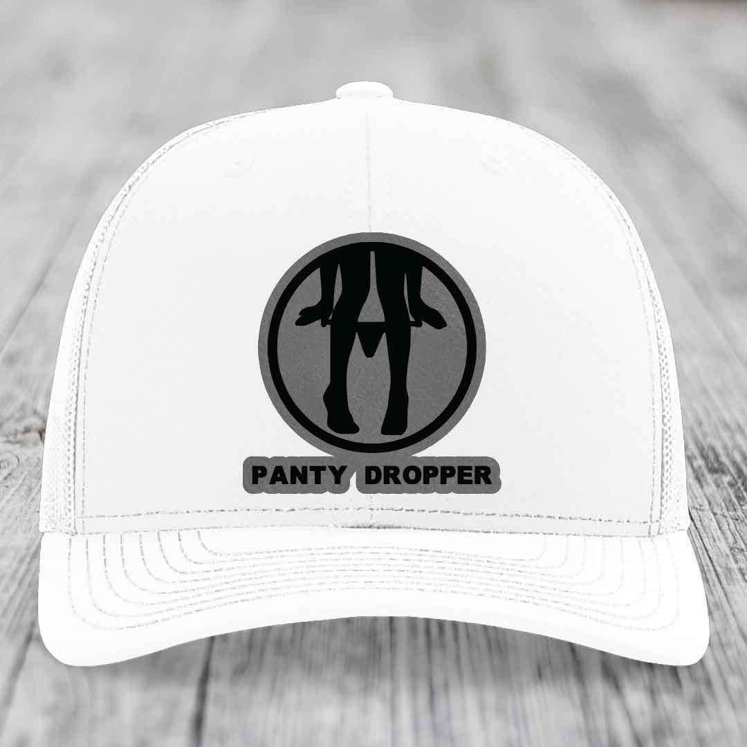 Panty Dropper - Leather Patch Hat - Grey to Black Patch - Richardson 112 Snapback Trucker Hat